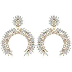 Silver Clear Rhinestone Arch Dangle Earrings